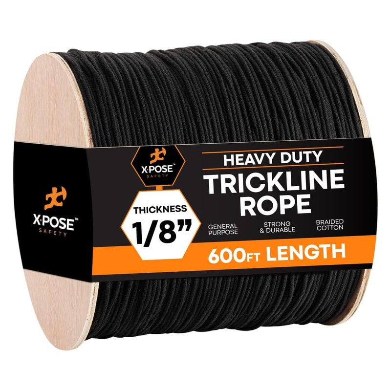 إكسبوز سايفتي حبل تريكلاين أسود غير مزجج - خط ربط مسرحي بطول 600 قدم × 1/8 بوصة، بكرة شديدة التحمل، وإدارة الكابلات وربطة الأسلاك - للمسرح، وديكور المسرح، وتطبيقات التزوير والمرافق - Image 1